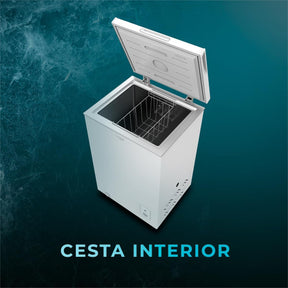 Cecotec Congelador Horizontal Arcón Bolero CoolMarket Chest 99 White. 99 Litros, Ahorro Energético, Sistema Dual Function, Cesta Interior, Control Mecánico, Blanco