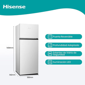 Hisense RT267D4AWF - Frigorífico Dos Puertas, Capacidad 205 L Neto, Cíclico, Alto 143 cm, Tirador Integrado, Puertas Reversibles, Congelador 4 Estrellas, Silencioso 40 dBA, Color Blanco