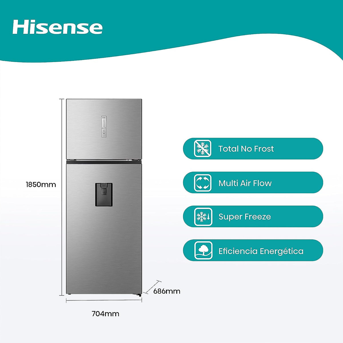 Hisense RT267D4AWF - Frigorífico Dos Puertas, Capacidad 205 L Neto, Cíclico, Alto 143 cm, Tirador Integrado, Puertas Reversibles, Congelador 4 Estrellas, Silencioso 40 dBA, Color Blanco